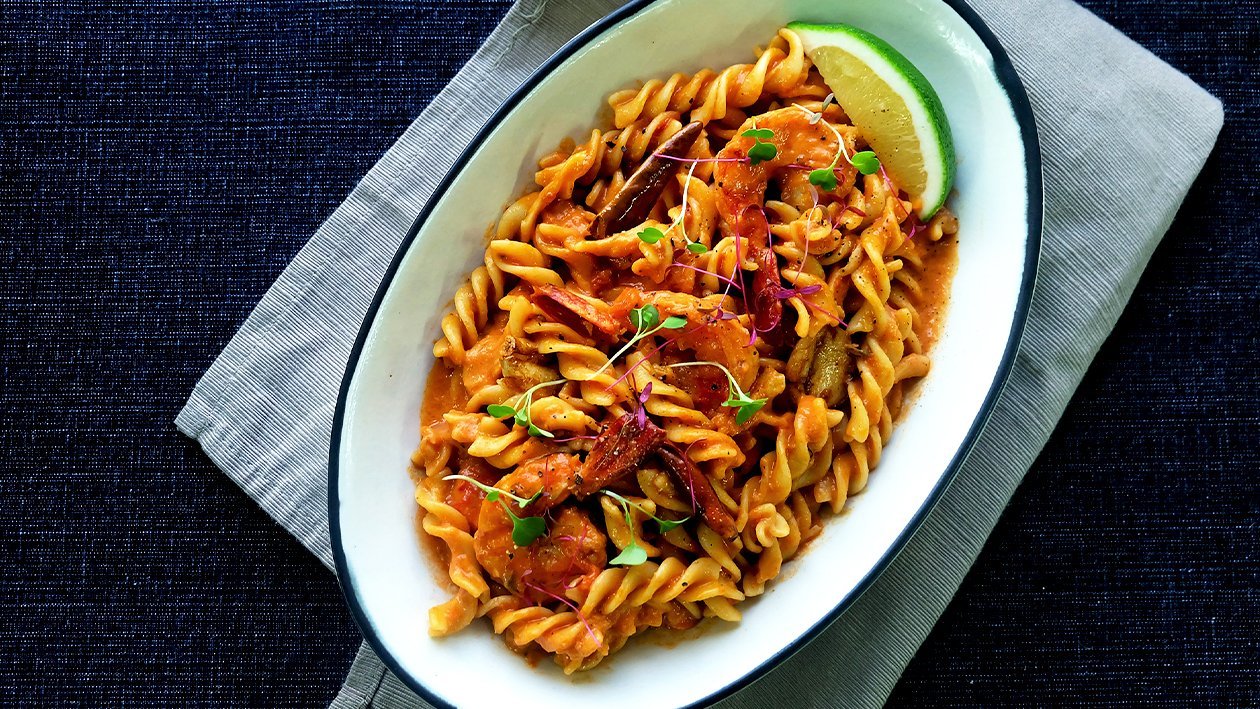Fusilli with Shrimps in Tomato Cream Sauce – - Recipe