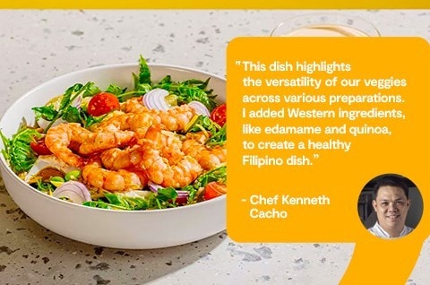 Shrimp salad with calamansi-soy dressing in a bowl. 