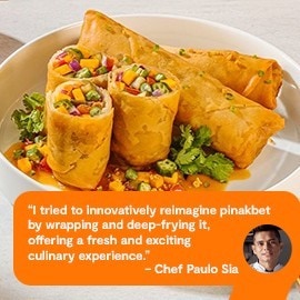 Lumpiang pinakbet on a white plate. 