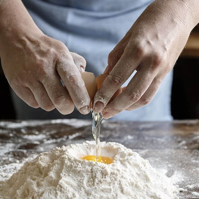 Egg and flour in dough Egg and flour in dough