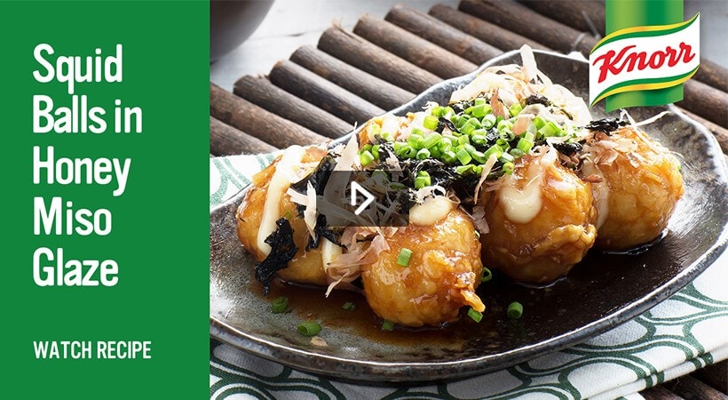 Knorr squid balls in honey miso glaze Watch recipe video