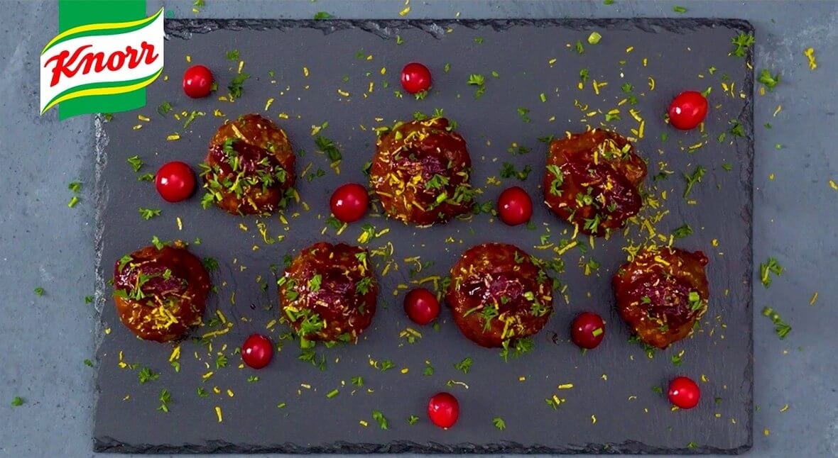numerous red balls for dessert