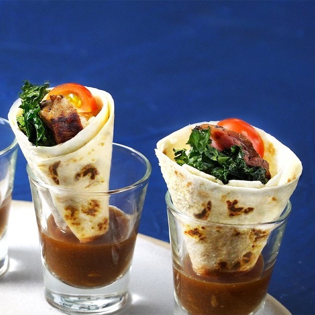 Flank Steak Tacos with Demi-Glace Tamarind Sauce, Coconut Quinoa and Kale Chips