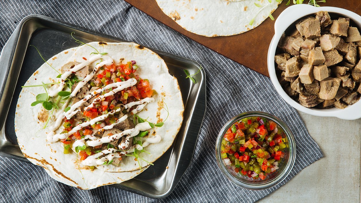 Ox Tongue Taco with Salsa and Lime Dressing – - Recipe