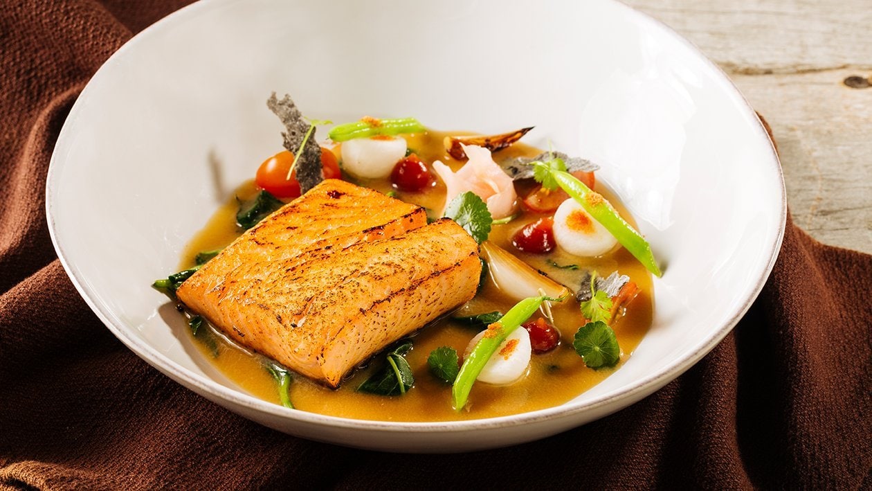 Salmon Aburi with Miso Tamarind Broth – - Recipe