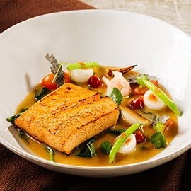 Salmon Aburi with Miso Tamarind Broth Salmon Aburi with Miso Tamarind Broth