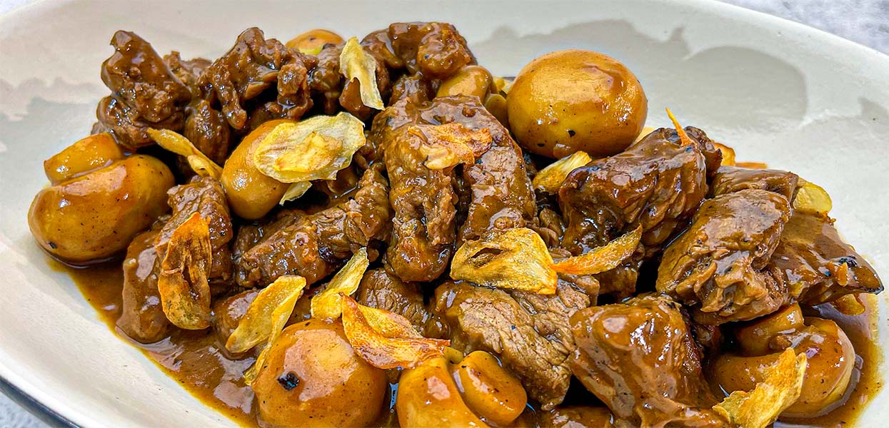 Beef Salpicao with Garlic Chips and Mushrooms