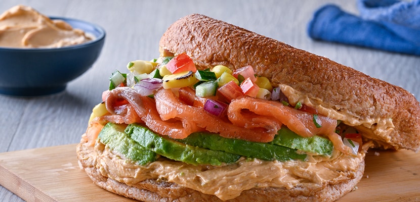 Avocado Sandwich with Smoked Salmon and Roasted Corn Salsa – - Recipe