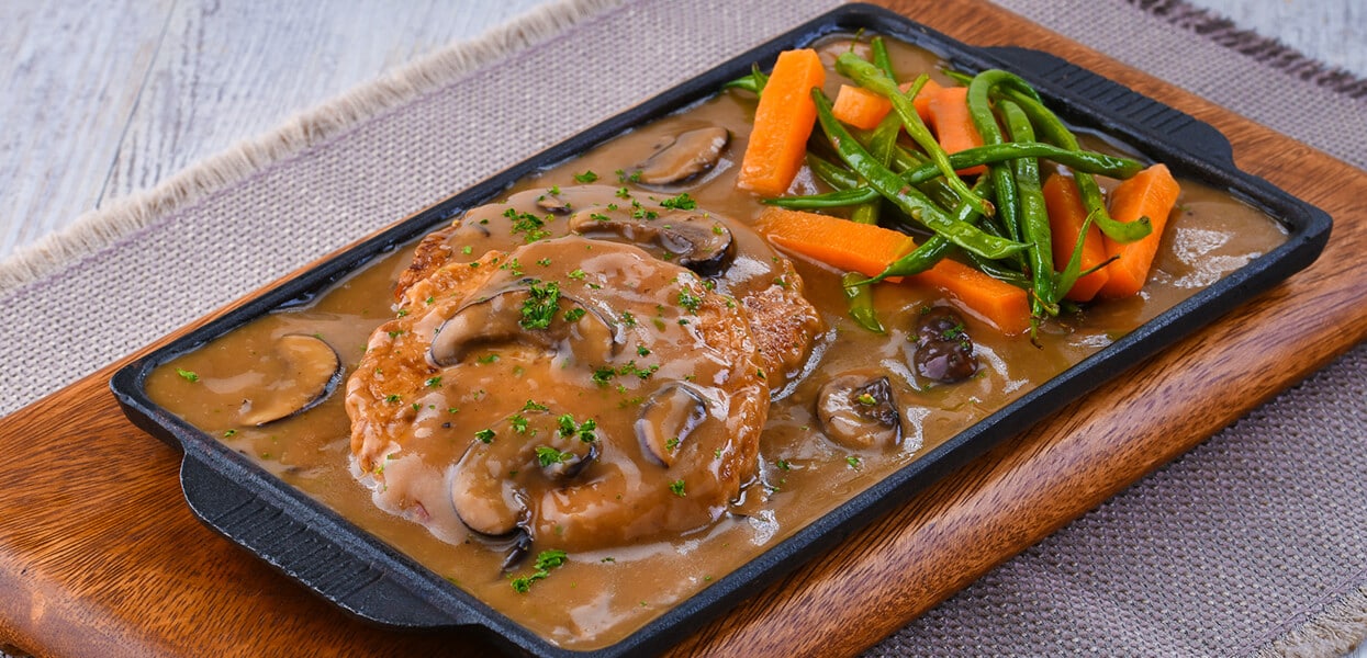 Sizzling Plant-based Burger Steak – - Recipe