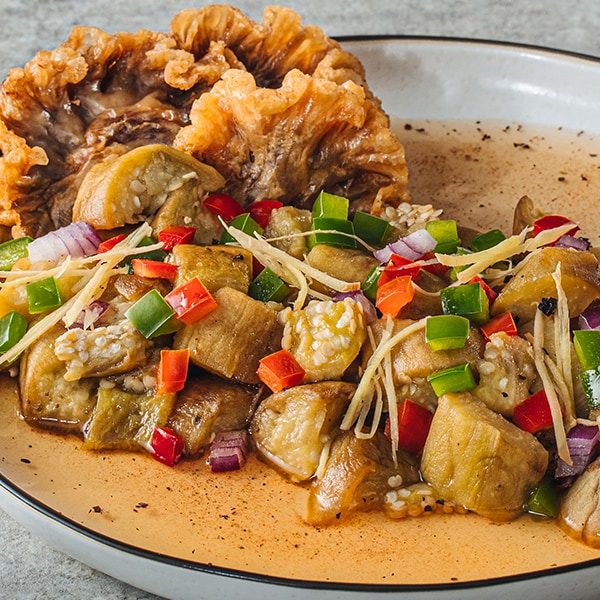 Pickled Charred Eggplant with Chicharon Bulaklak Pickled Charred Eggplant with Chicharon Bulaklak
