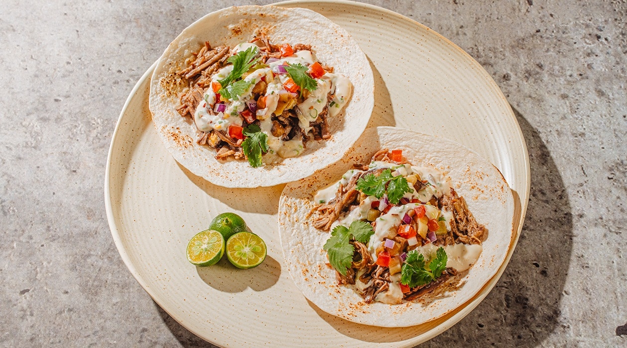 Beef Pares Tacos with Ensaladang Talong and Garlic-Spring Onion Crema – - Recipe