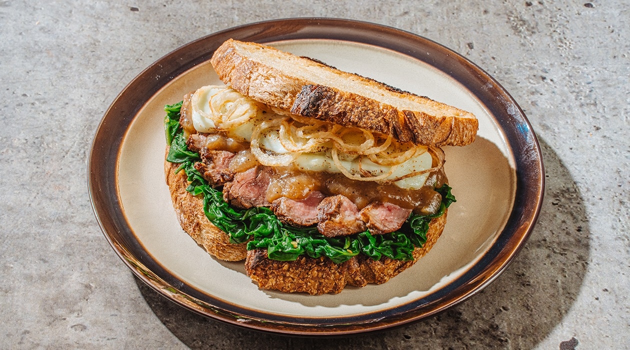 Open-Faced Fili-Bistek Sandwich with Sautéed Spinach – - Recipe