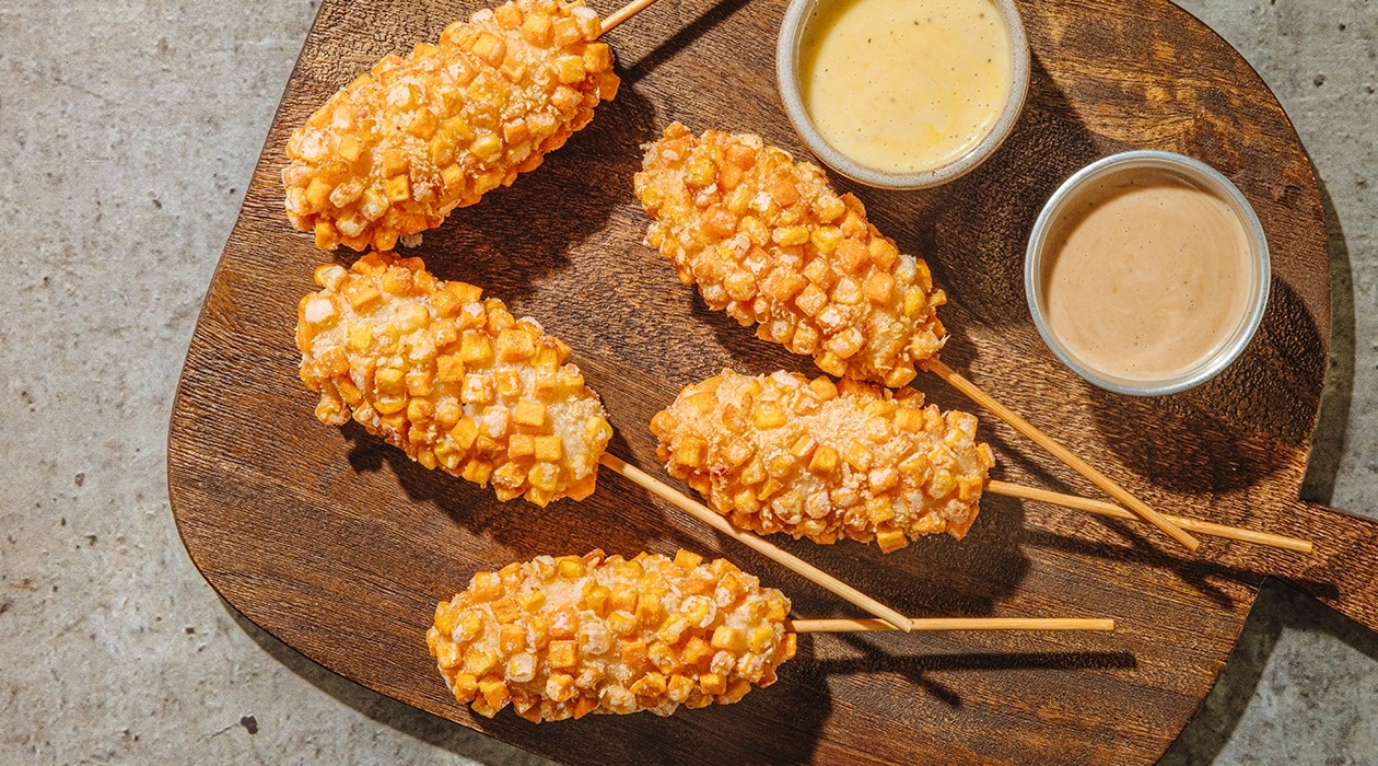 Korean-Style Sweet Potato, Corn, and Chicken Corn Dog – - Recipe