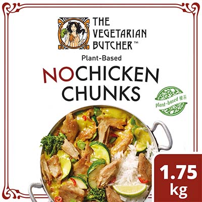 The Vegetarian Butcher No Chicken Chunks 1x1.75kg - The NOChicken Chunks, whatever the case may be, have been able to recreate the same cluckin’ great flavour, without the use of chicken or eggs.