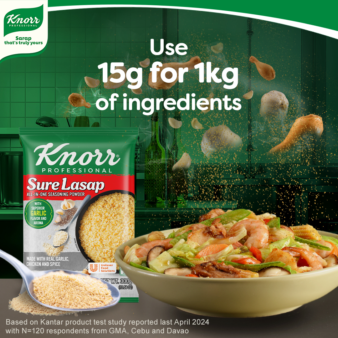Knorr Professional Sure Lasap All-in-One Seasoning Powder 300g - Knorr Sure Lasap provides a bold chicken flavor made with real chicken and a garlic taste that do not overpower the dish.