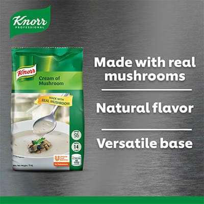 Knorr Cream of Mushroom Soup Mix 1kg - Made with real ingredients, Knorr Cream of Mushroom is a high quality base that help minimize your food costs.