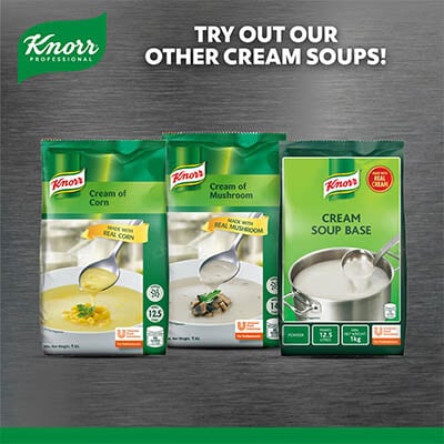 Knorr Cream of Mushroom Soup Mix 1kg - Made with real ingredients, Knorr Cream of Mushroom is a high quality base that help minimize your food costs.