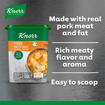 Knorr Pork Broth Base 1.5kg - Knorr Pork Broth Base helps you consistently deliver a richer, full meaty flavor that diners love.