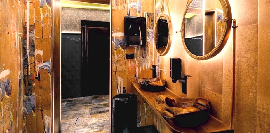 A coffee shop with wood interior fittings and furnishings.