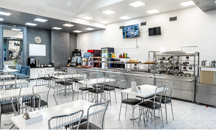 Interiors of a classic office canteen. 