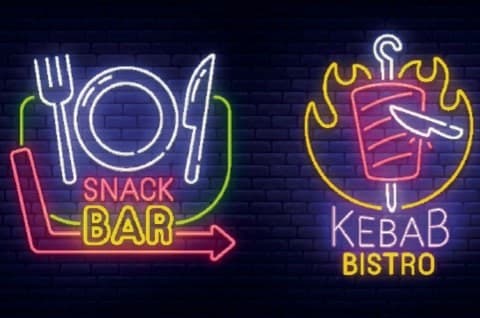 Neon signs for food businesses. Neon signs for food businesses.