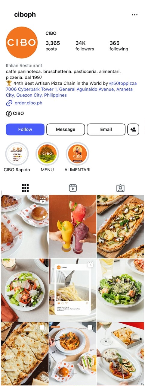 Instagram feed of Cibo. Instagram feed of Cibo.