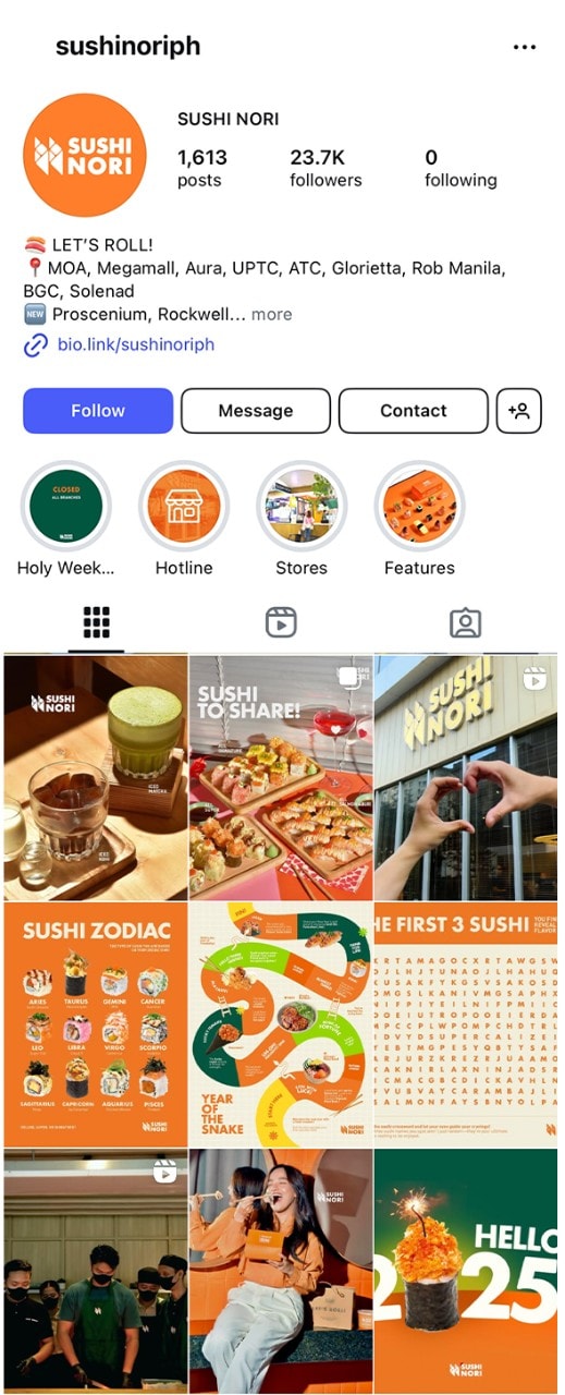Instagram feed of Sushi Nori. Instagram feed of Sushi Nori.