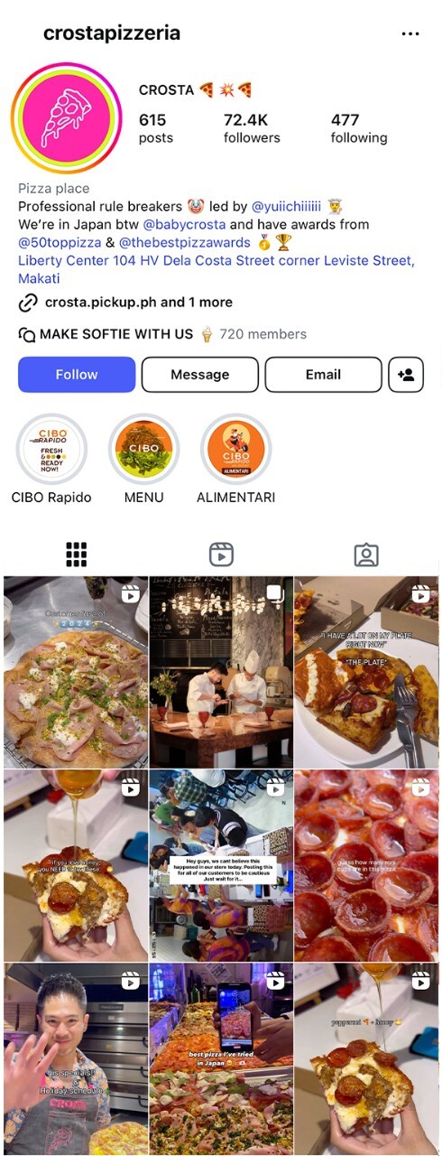 Instagram feed of Crosta. Instagram feed of Crosta.