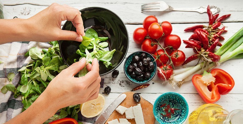preparing salad ingredients preparing salad ingredients