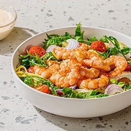 Salad bowl with shrimp and calamansi vinaigrette. Salad bowl with shrimp and calamansi vinaigrette.